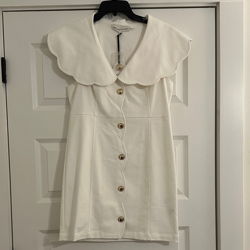 White Scalloped Collar Button-Front Mini Dress